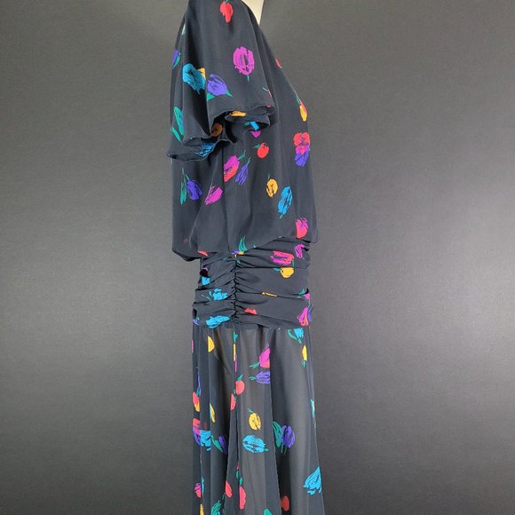 80s Sheer Black Abstract Floral Dress - Picture 9 of 14